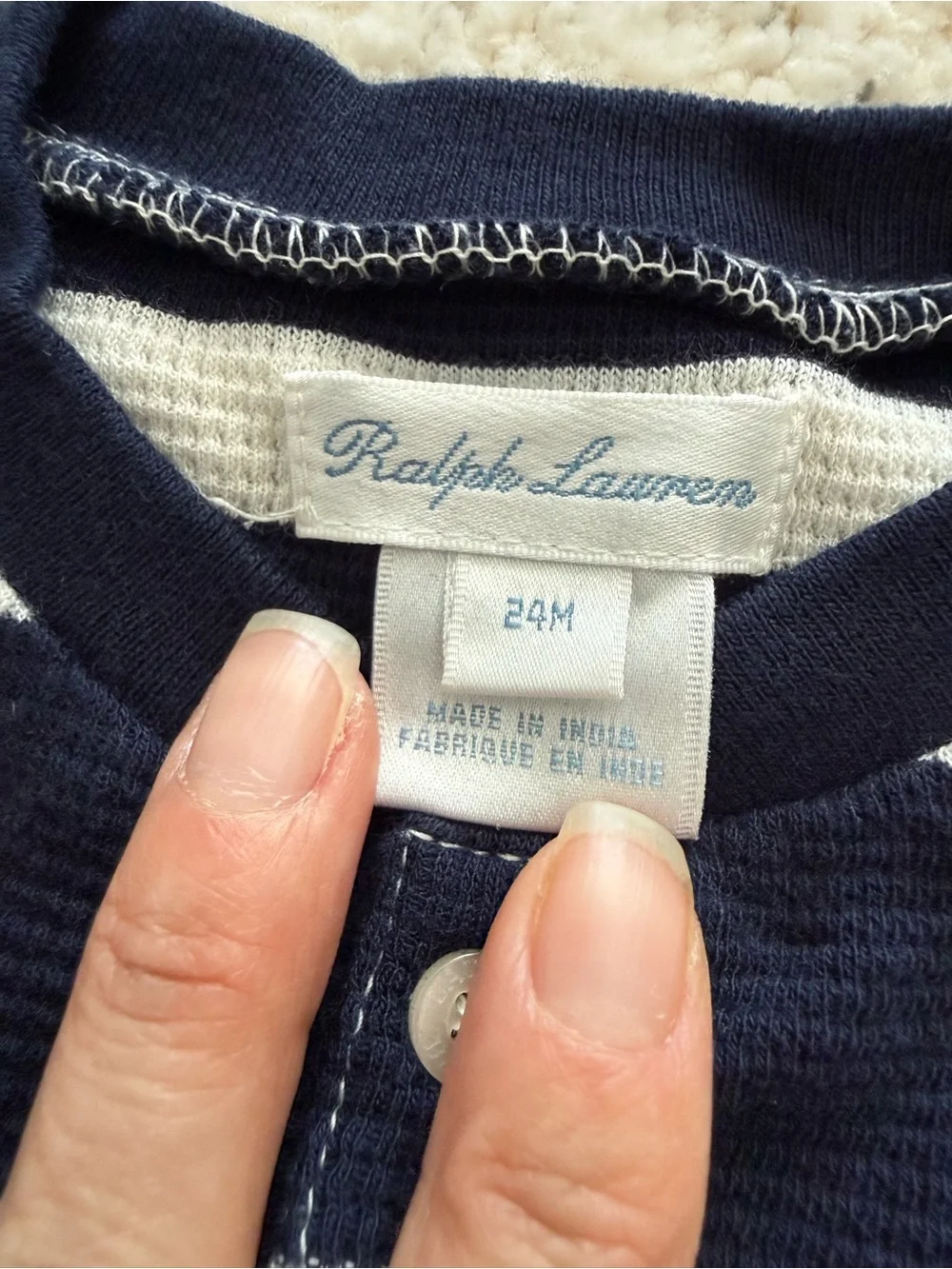 NWT Ralph Lauren Baby Boys 24M 2 Pc Navy Stripe Waffle Shirt Cargo Jogger Set